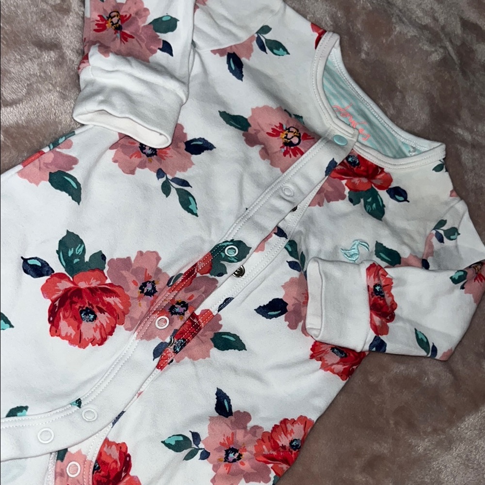 White and Pink Floral Footies One Piece - Picture 2 of 3